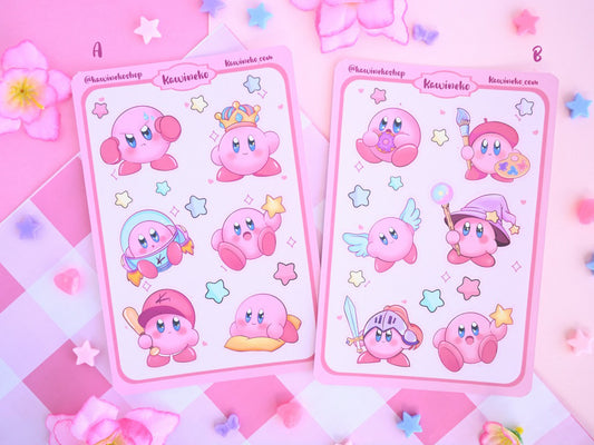 Kirby sticker sheet cute pink gamer gaming