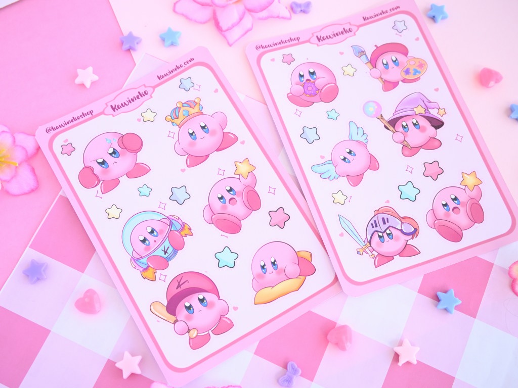 Kirby sticker sheet cute pink gamer gaming