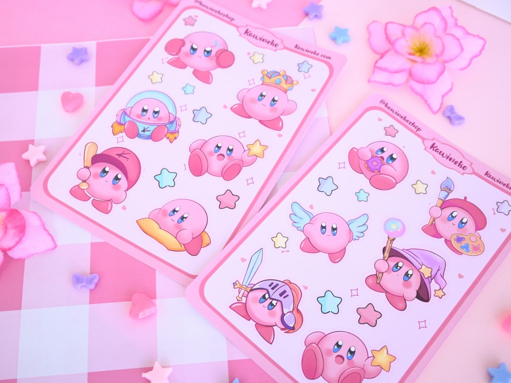 Kirby sticker sheet cute pink gamer gaming