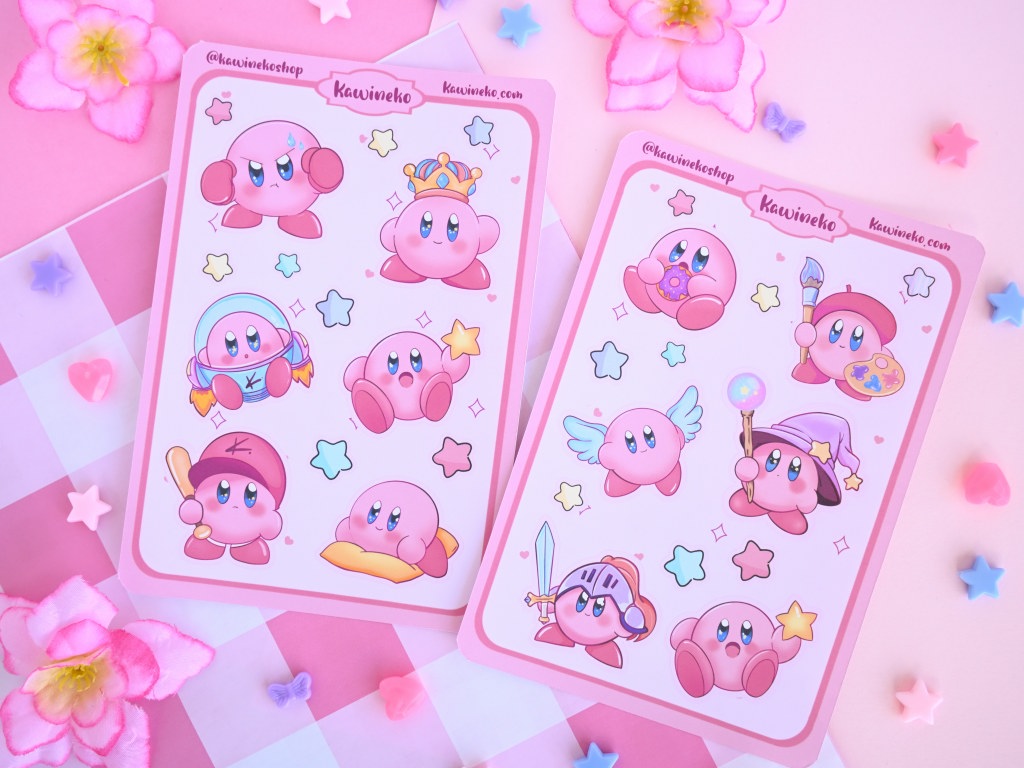 Kirby sticker sheet cute pink gamer gaming