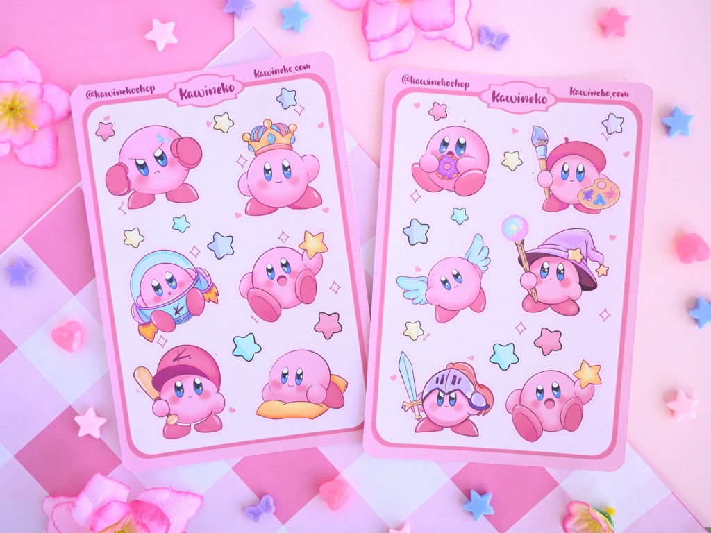 Kirby sticker sheet cute pink gamer gaming