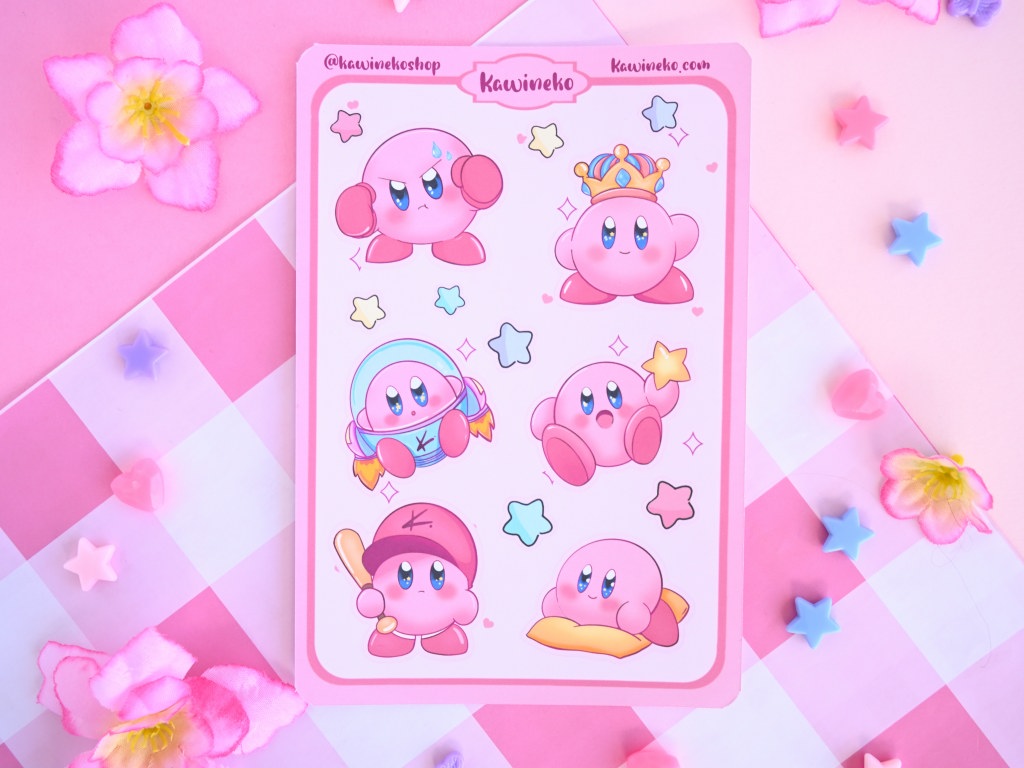 Kirby sticker sheet cute pink gamer gaming