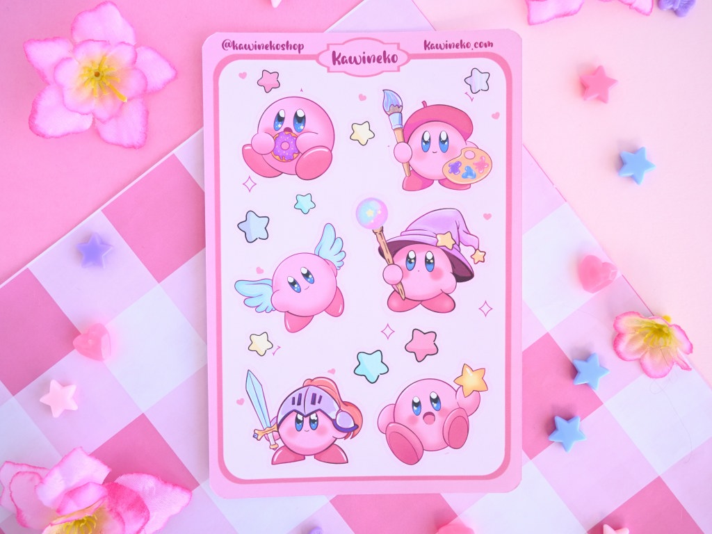 Kirby sticker sheet cute pink gamer gaming