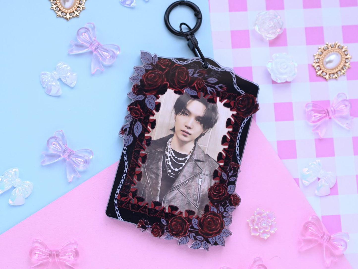 Gothic Dark romance Double Window photocard holder flowers acrylic card holder kpop pc cardholder keychain