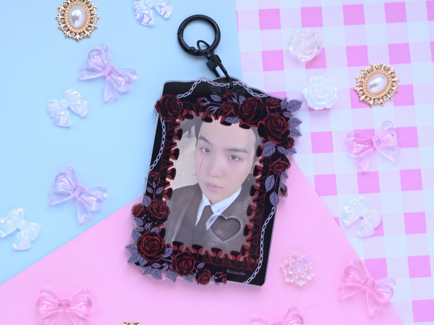 Gothic Dark romance Double Window photocard holder flowers acrylic card holder kpop pc cardholder keychain