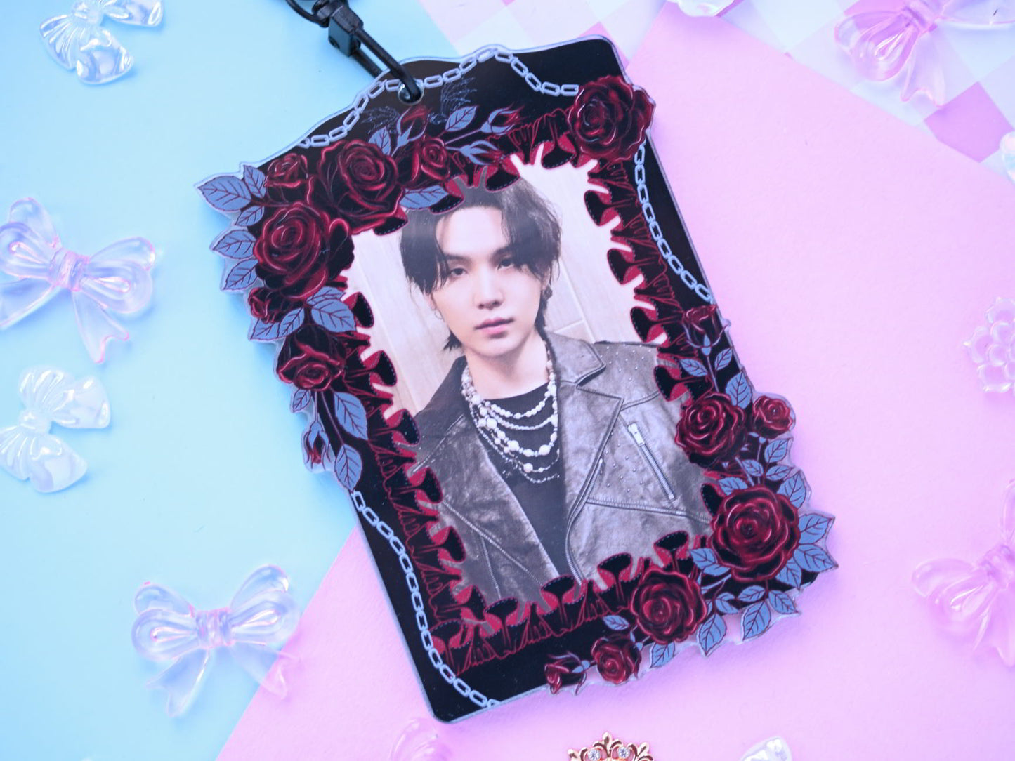 Gothic Dark romance Double Window photocard holder flowers acrylic card holder kpop pc cardholder keychain