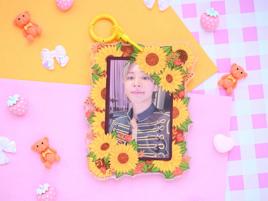 sunflower Double Window photocard holder flowers acrylic card holder kpop pc cardholder keychain
