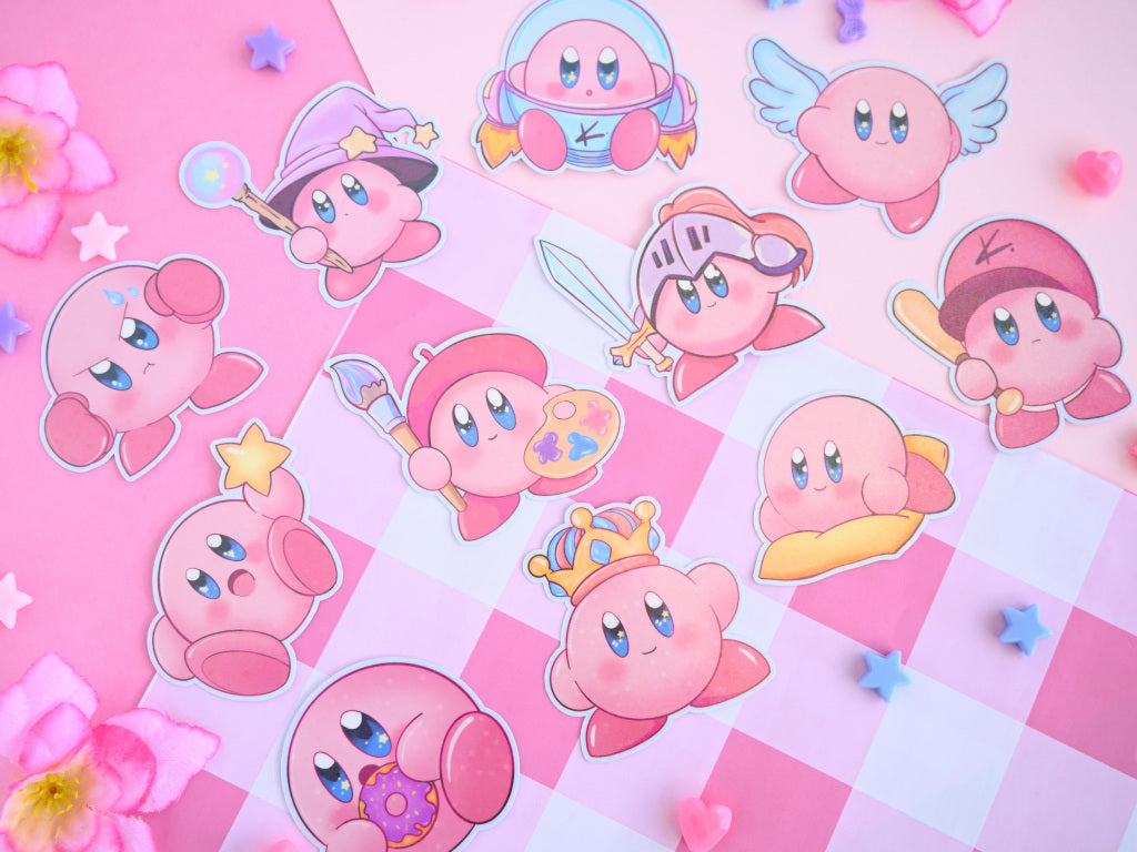 Kirby waterproof Vinyl stickers  Die cut gaming gamer