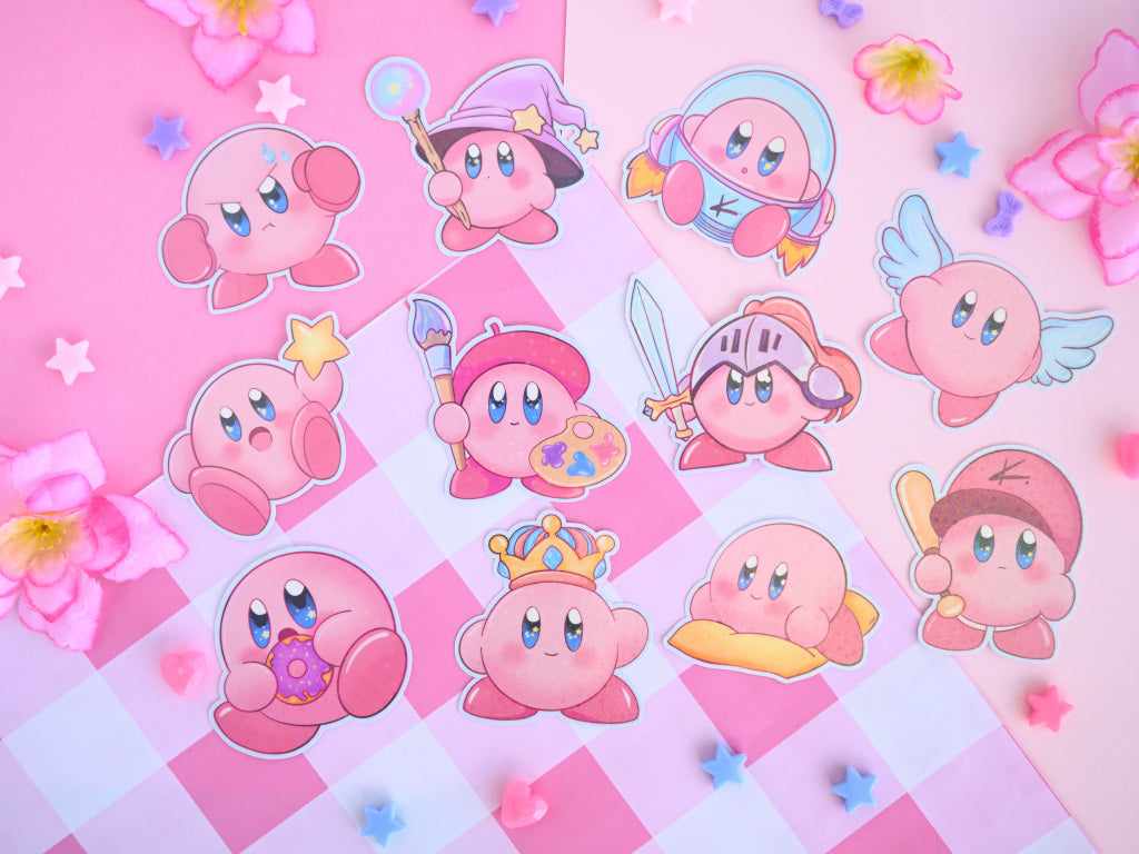 Kirby waterproof Vinyl stickers  Die cut gaming gamer