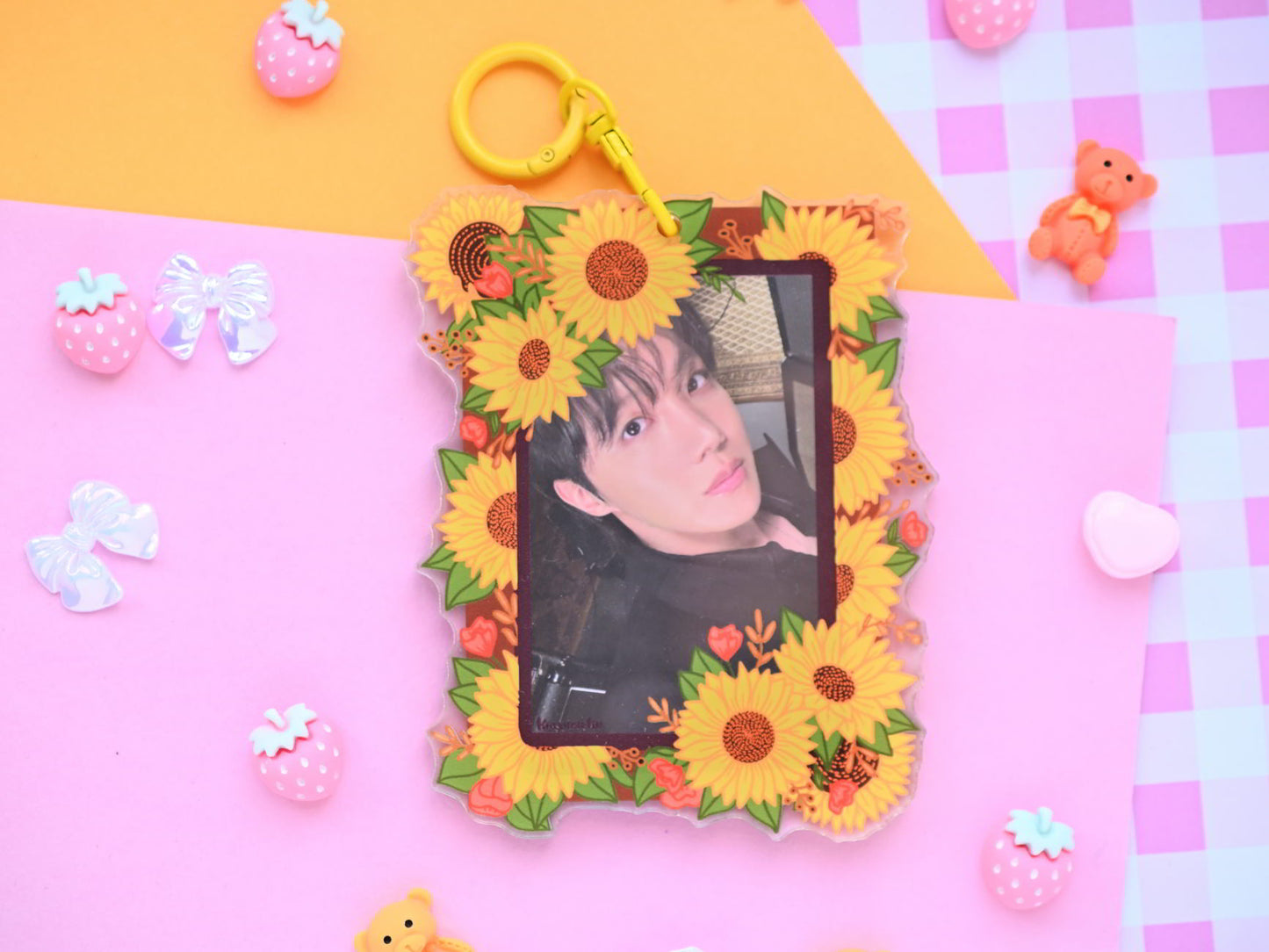 sunflower Double Window photocard holder flowers acrylic card holder kpop pc cardholder keychain
