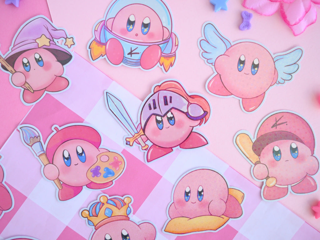 Kirby waterproof Vinyl stickers  Die cut gaming gamer