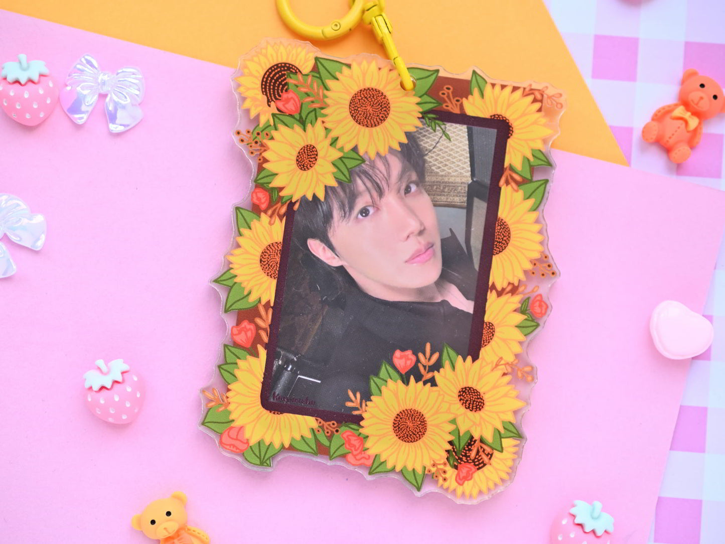 sunflower Double Window photocard holder flowers acrylic card holder kpop pc cardholder keychain