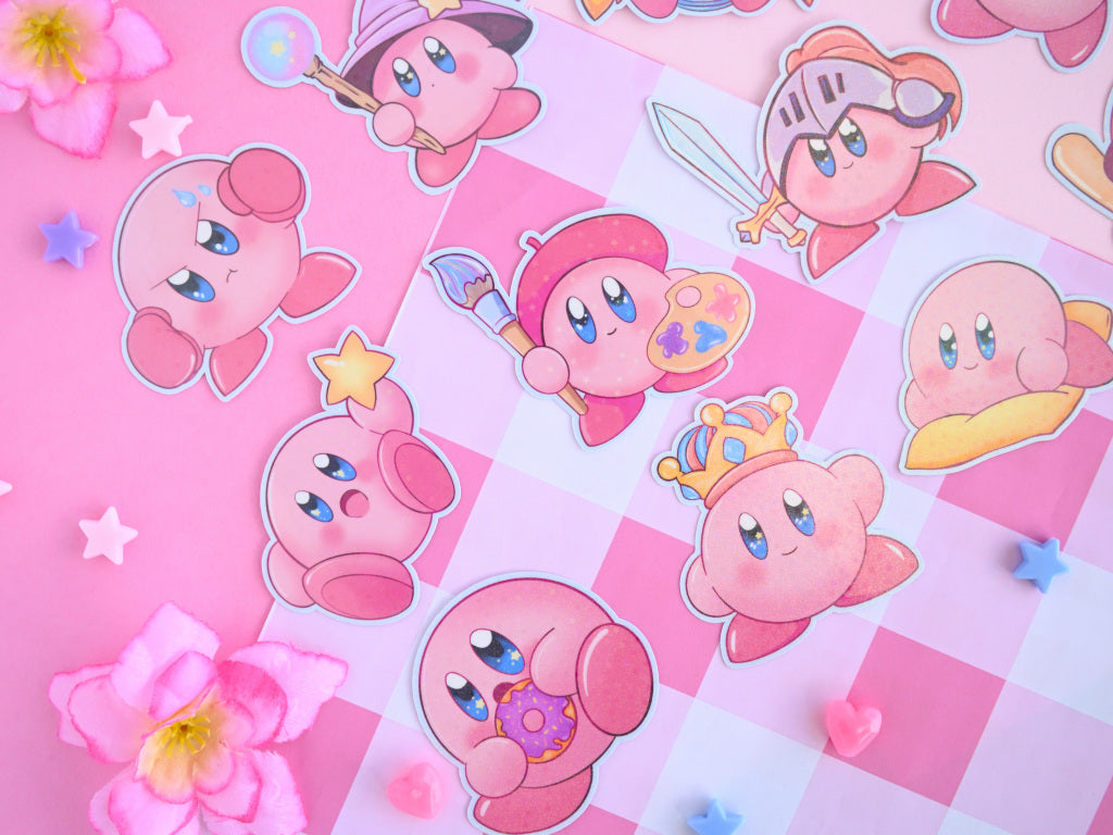 Kirby waterproof Vinyl stickers  Die cut gaming gamer