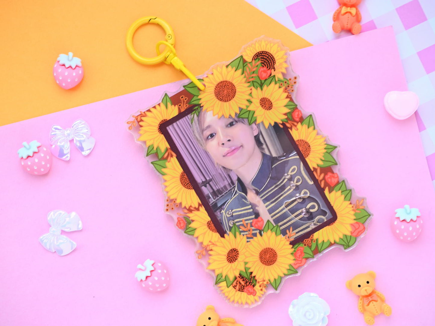 sunflower Double Window photocard holder flowers acrylic card holder kpop pc cardholder keychain
