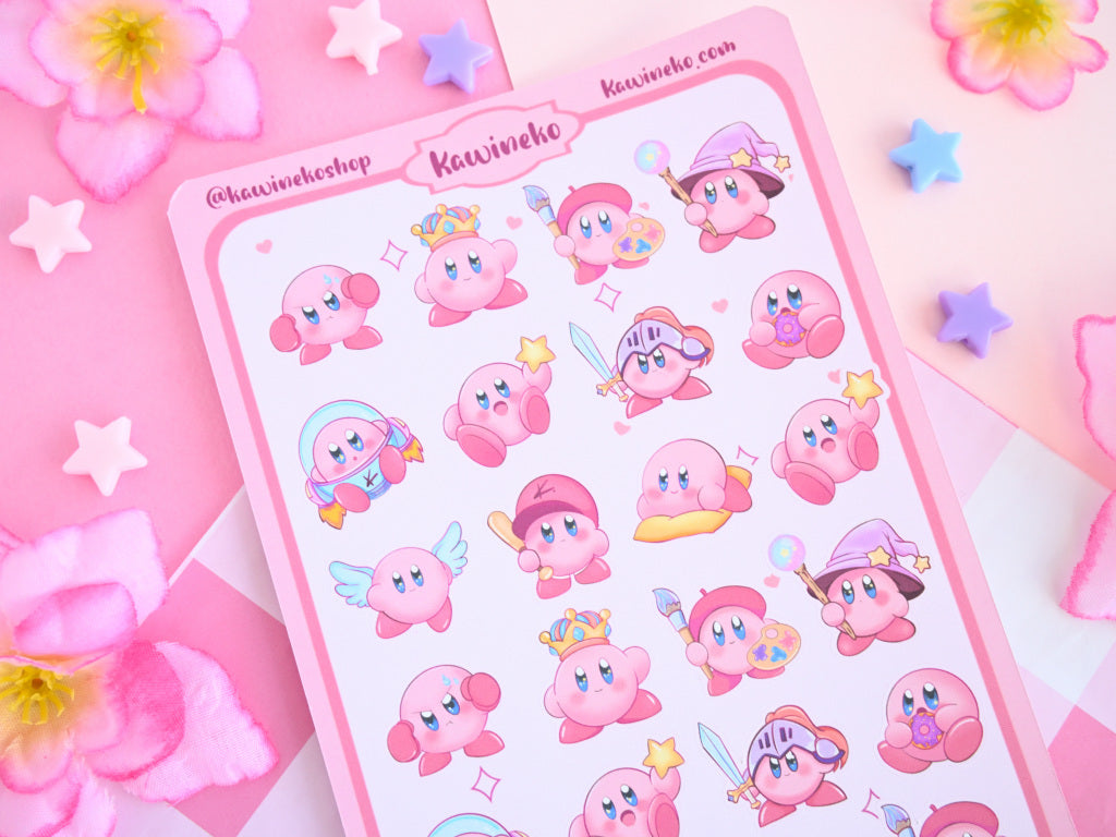 Kirby sticker sheet cute pink gamer gaming kawaii