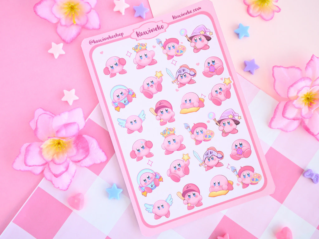 Kirby sticker sheet cute pink gamer gaming kawaii