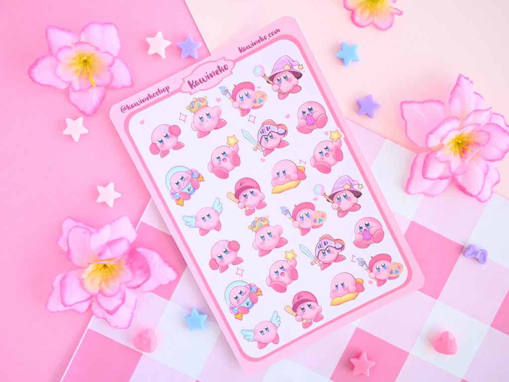 Kirby sticker sheet cute pink gamer gaming kawaii