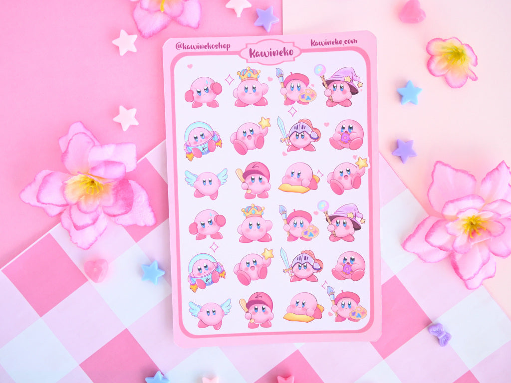 Kirby sticker sheet cute pink gamer gaming kawaii