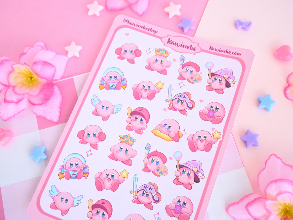 Kirby sticker sheet cute pink gamer gaming kawaii