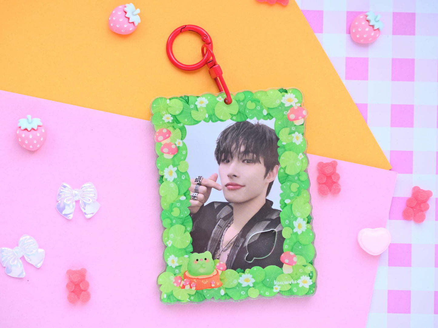 lily pond Double Window photocard holder flowers acrylic card holder kpop pc cardholder keychain