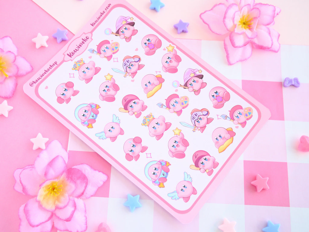 Kirby sticker sheet cute pink gamer gaming kawaii