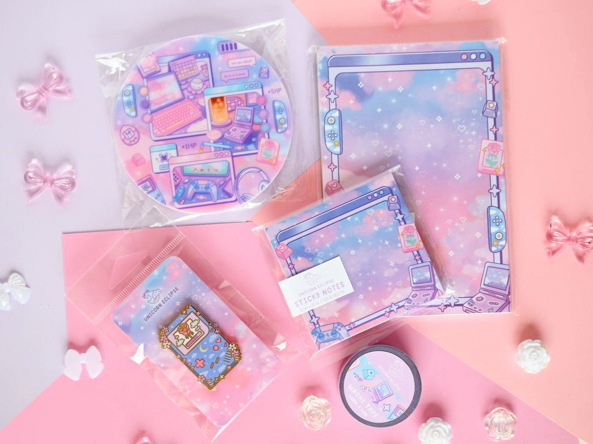 Gaming time Unicorn Eclipse stationery coaster memopad sticky note washi tape pin