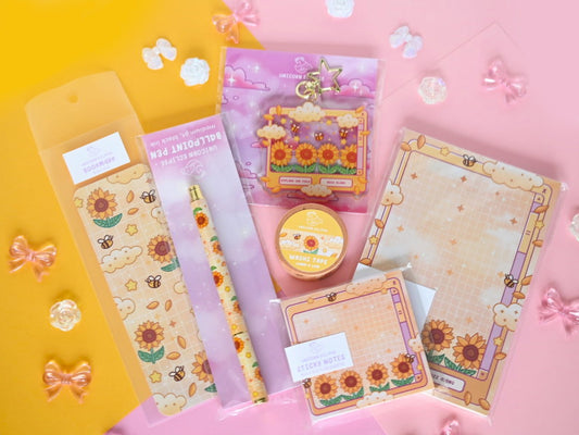 Sunflower stationery by Unicorn Eclipse pen bookmark keychain washi tape sticky notes memopad