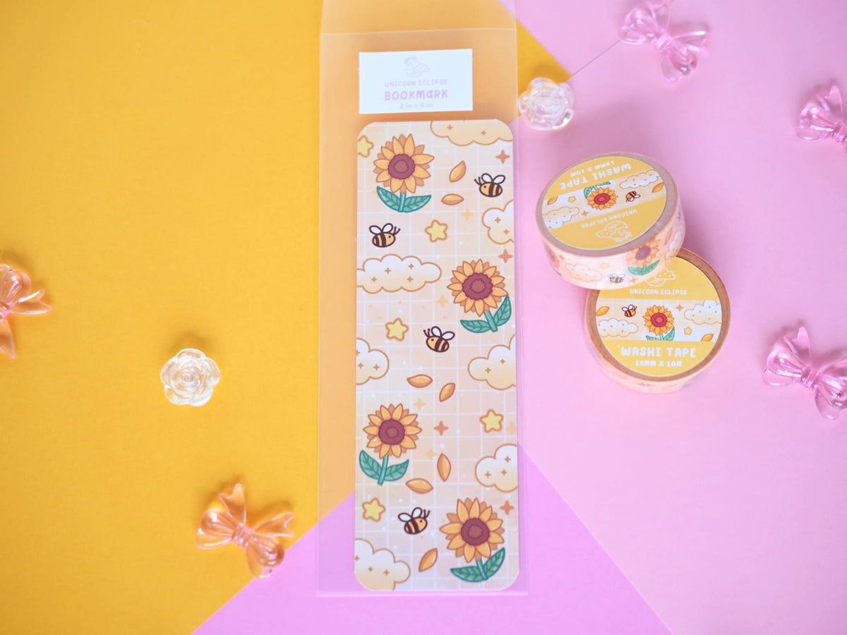 Sunflower stationery by Unicorn Eclipse pen bookmark keychain washi tape sticky notes memopad