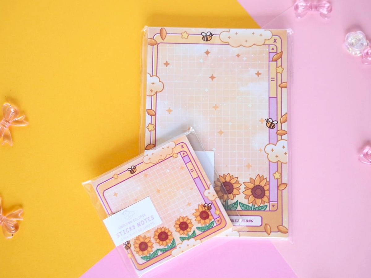 Sunflower stationery by Unicorn Eclipse pen bookmark keychain washi tape sticky notes memopad