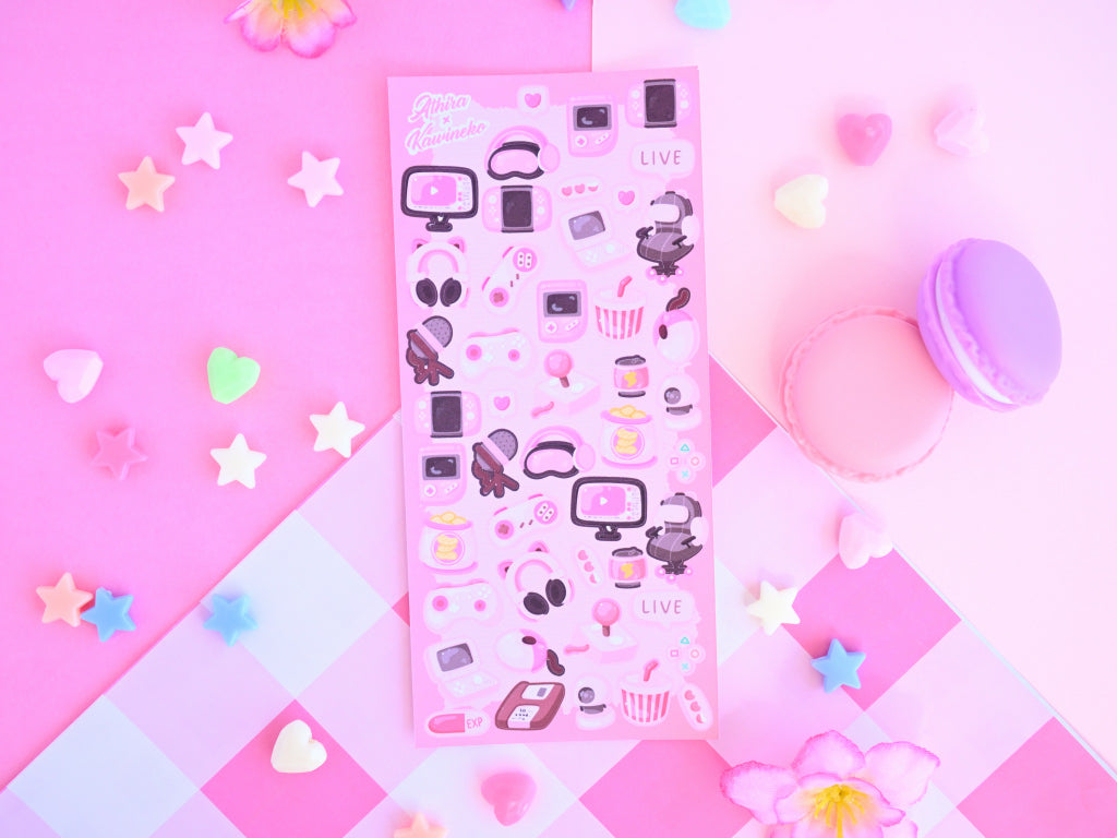 gaming sticker sheet deco stickers kawaii pink gamer