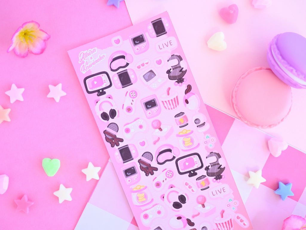 gaming sticker sheet deco stickers kawaii pink gamer