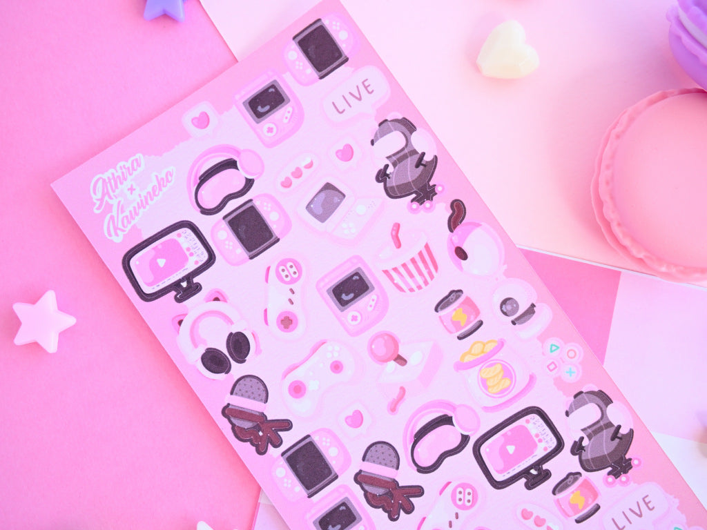 gaming sticker sheet deco stickers kawaii pink gamer