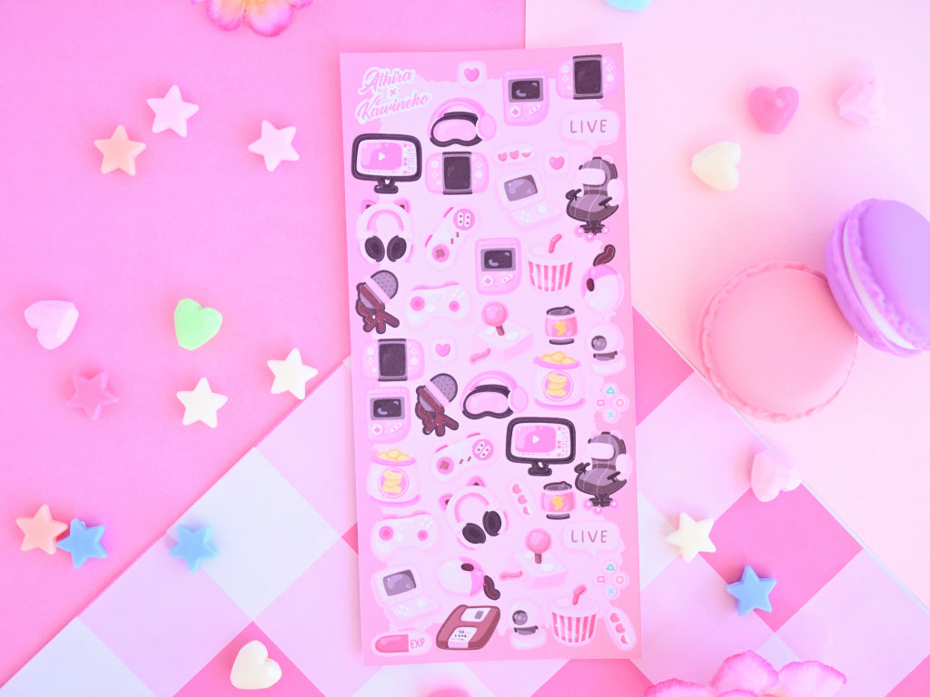 gaming sticker sheet deco stickers kawaii pink gamer