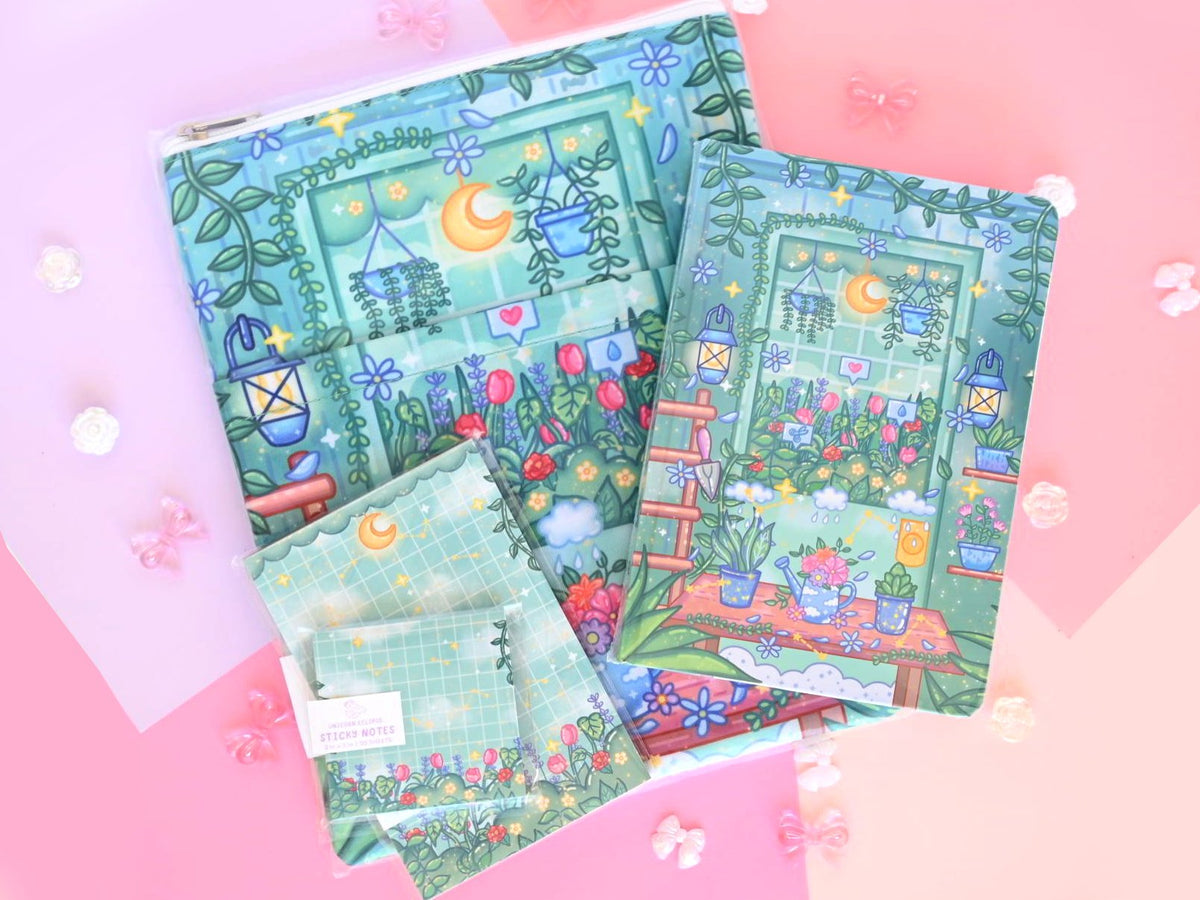 Botanical Bliss stationery by Unicorn Eclipse memopad notebook bookmark book sleeve