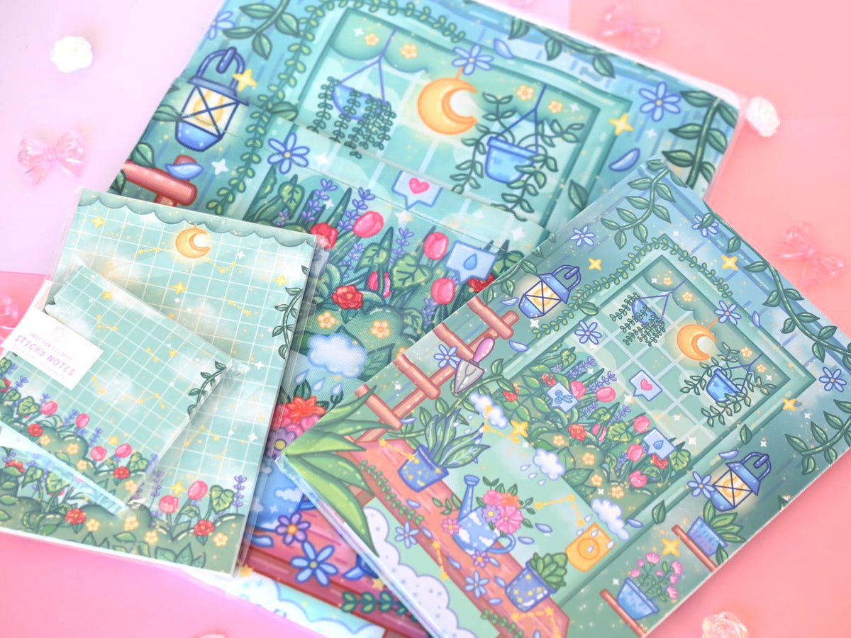 Botanical Bliss stationery by Unicorn Eclipse memopad notebook bookmark book sleeve