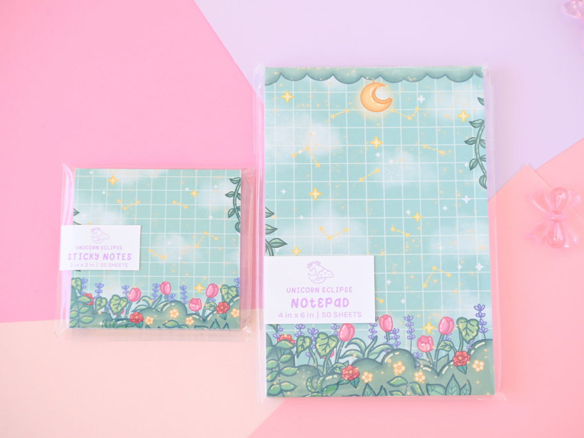 Botanical Bliss stationery by Unicorn Eclipse memopad notebook bookmark book sleeve