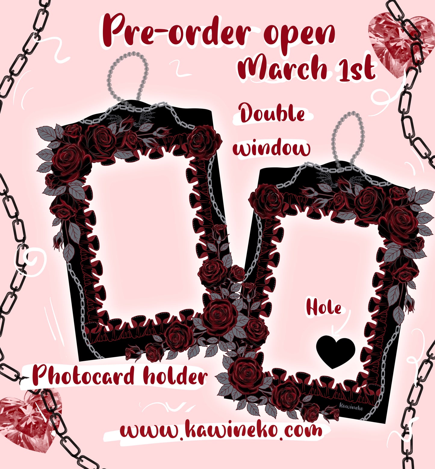 PRE-ORDER Gothic Dark romance Double Window photocard holder flowers acrylic card holder kpop pc cardholder keychain