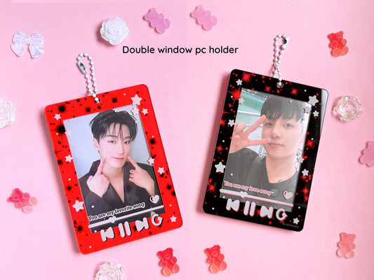 music player black red playlist photocard holder keychain