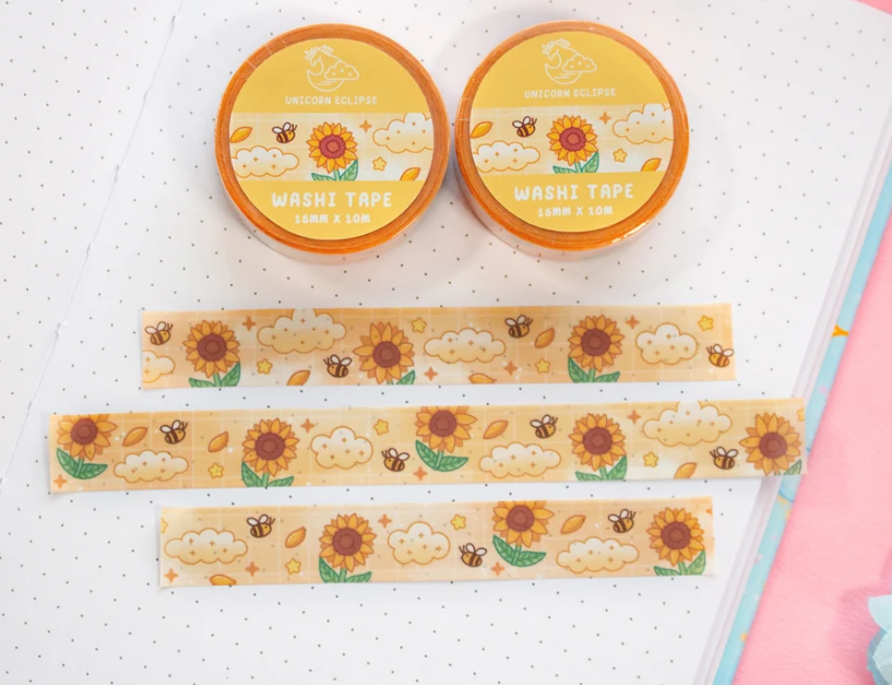 Sunflower stationery by Unicorn Eclipse pen bookmark keychain washi tape sticky notes memopad