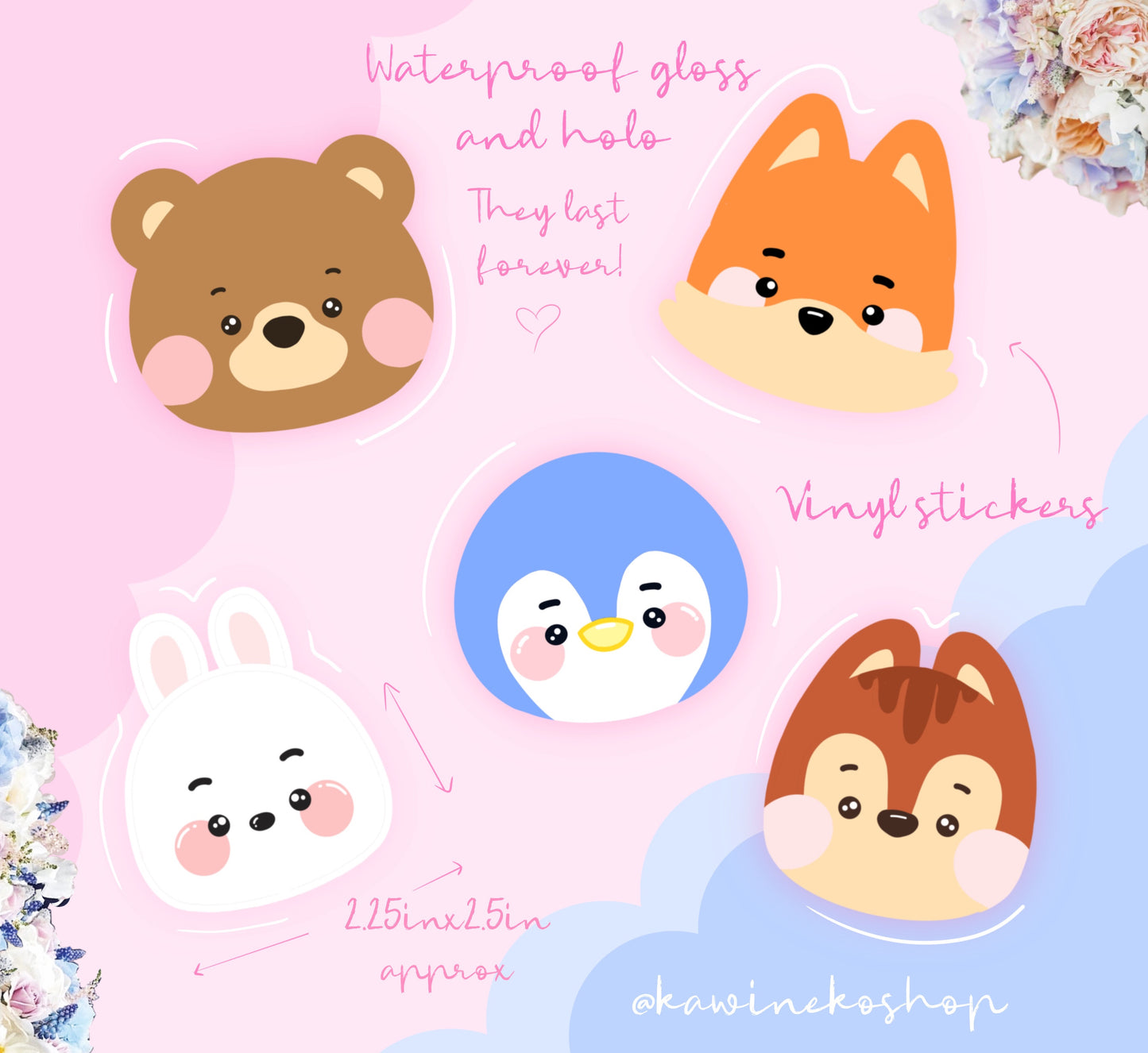 cute animals waterproof Vinyl stickers