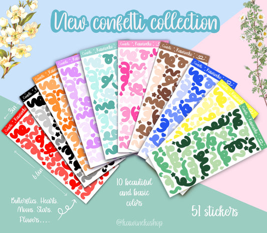 Colorful confetti stickers ribbons
