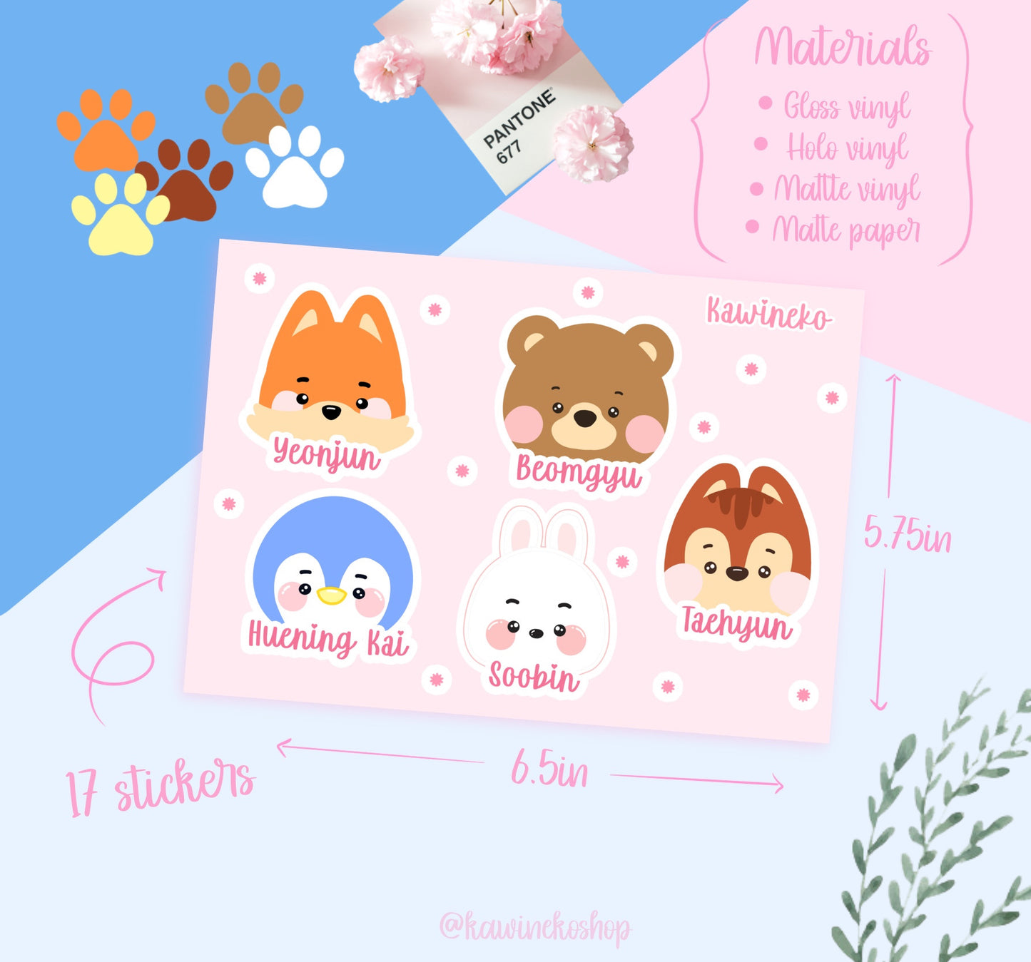 Tomorrow x Together kpop sticker sheets members TXT animals