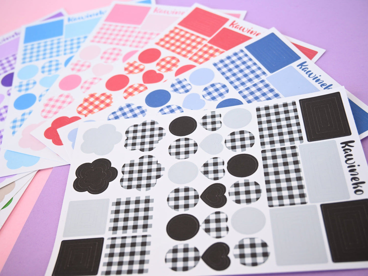 Shapes with plaid pattern outline shapes sticker sheets