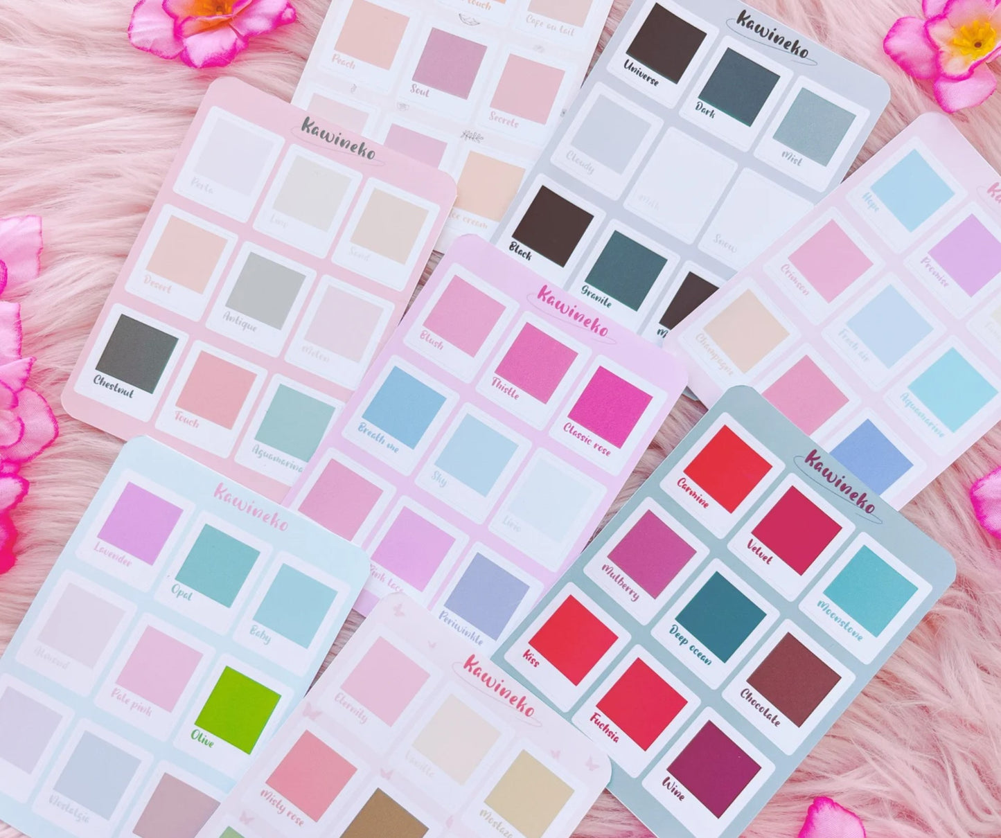 Color swatches sticker sheets