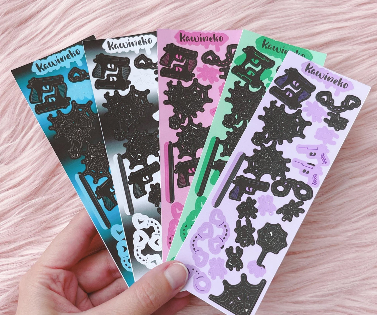 Spider web handscuff and more sticker sheets