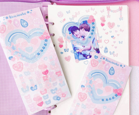 Soft pastel heart frame and decos sticker sheets
