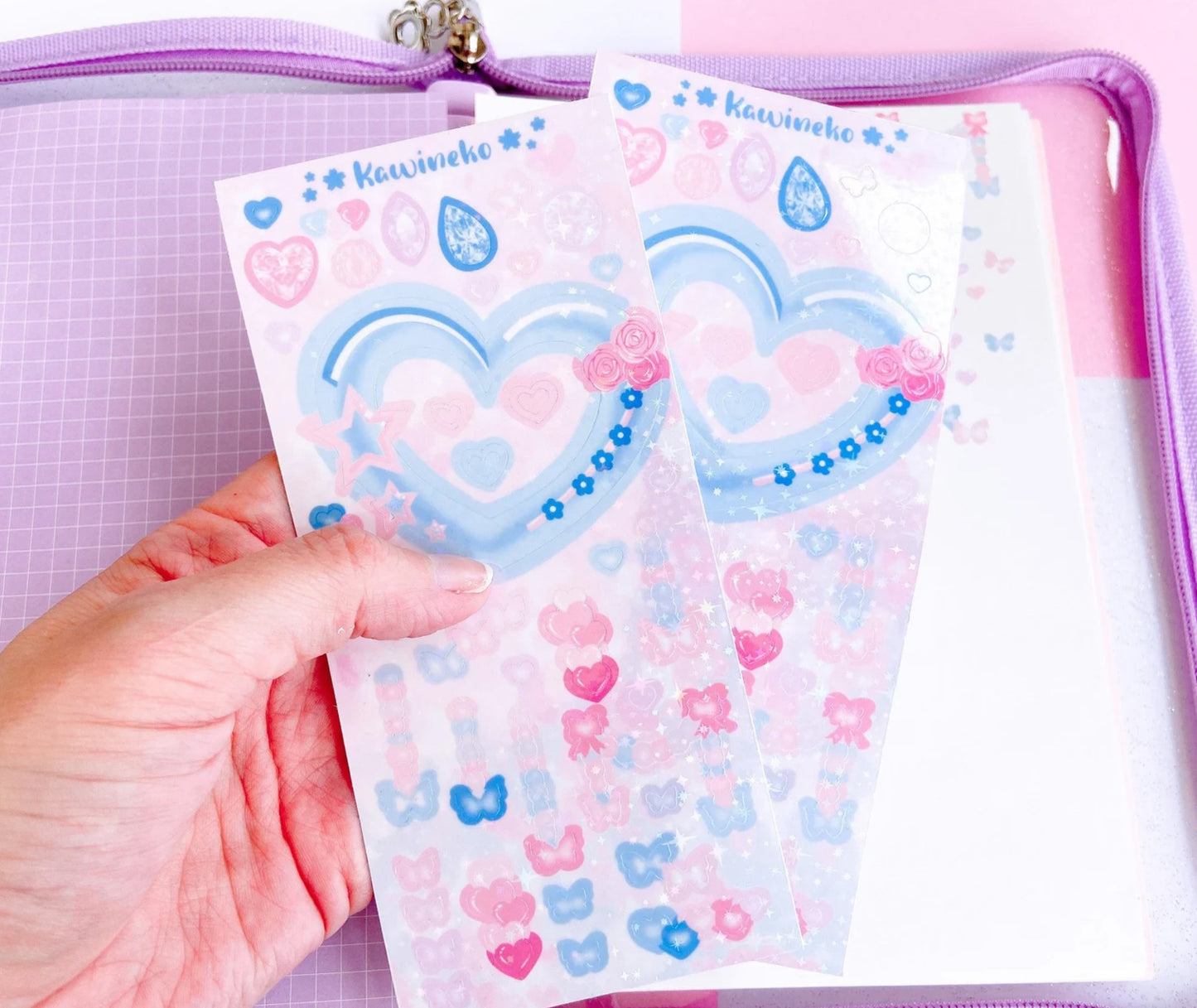 Soft pastel heart frame and decos sticker sheets