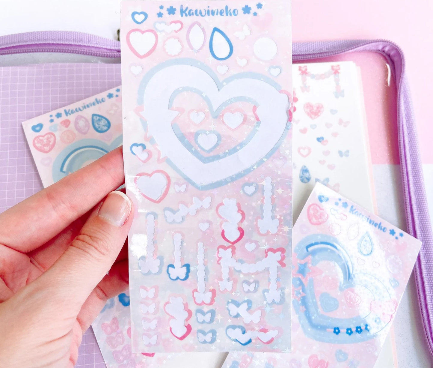 Soft pastel heart frame and decos sticker sheets