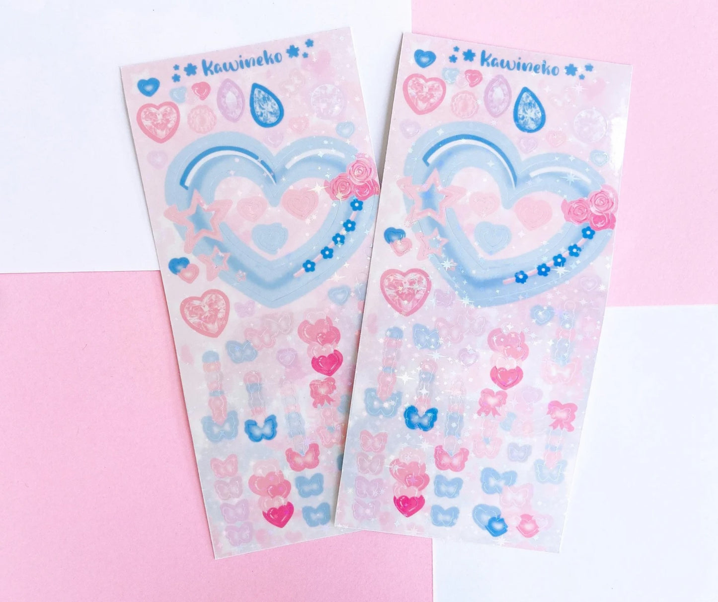 Soft pastel heart frame and decos sticker sheets