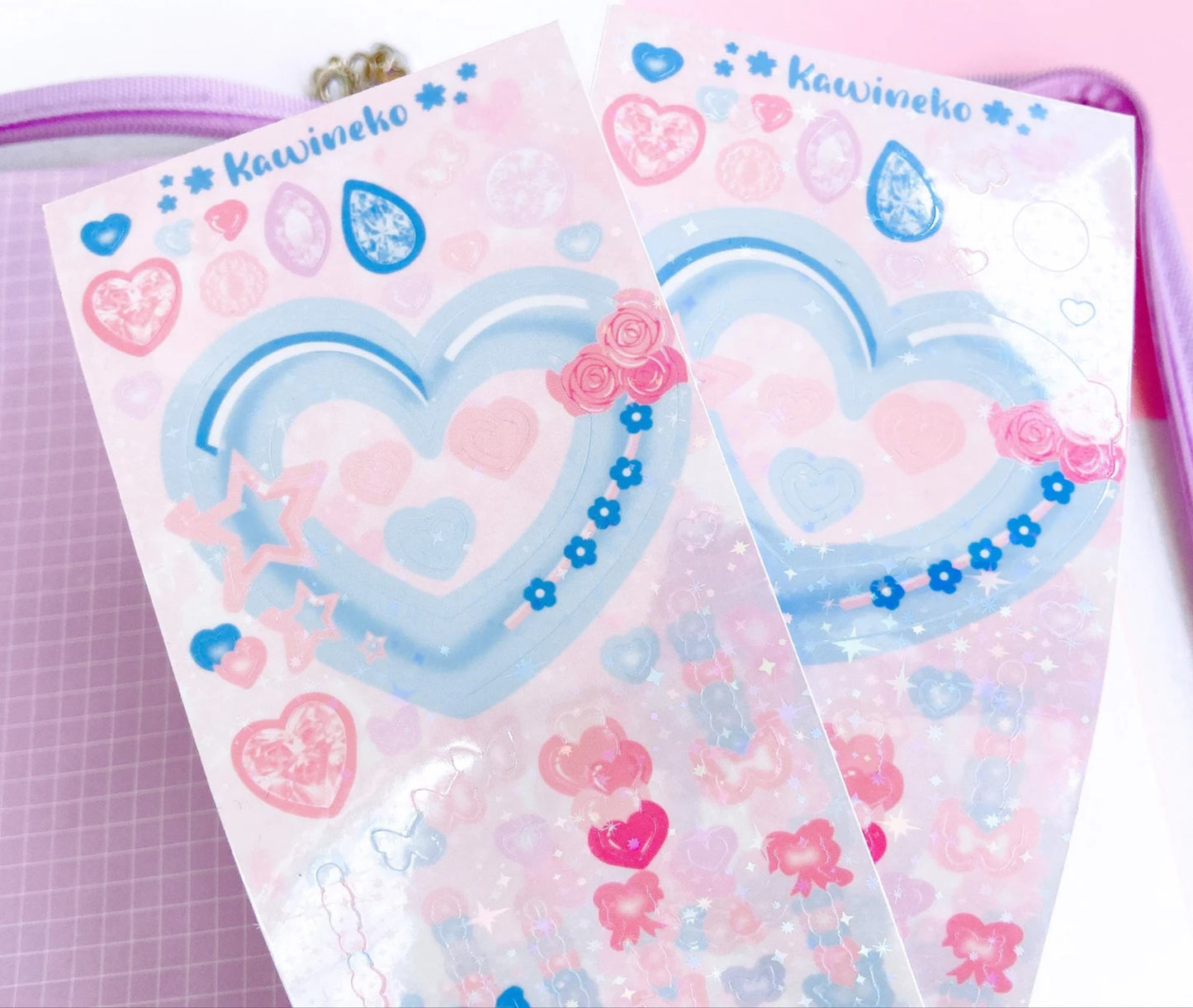 Soft pastel heart frame and decos sticker sheets